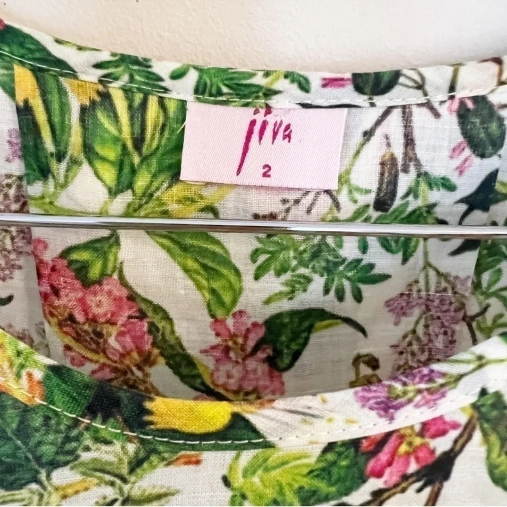 Jiva Clothing Floral Raime Green Tunic Blouse 3/4 Sleeves Size 2 (10-12 US)